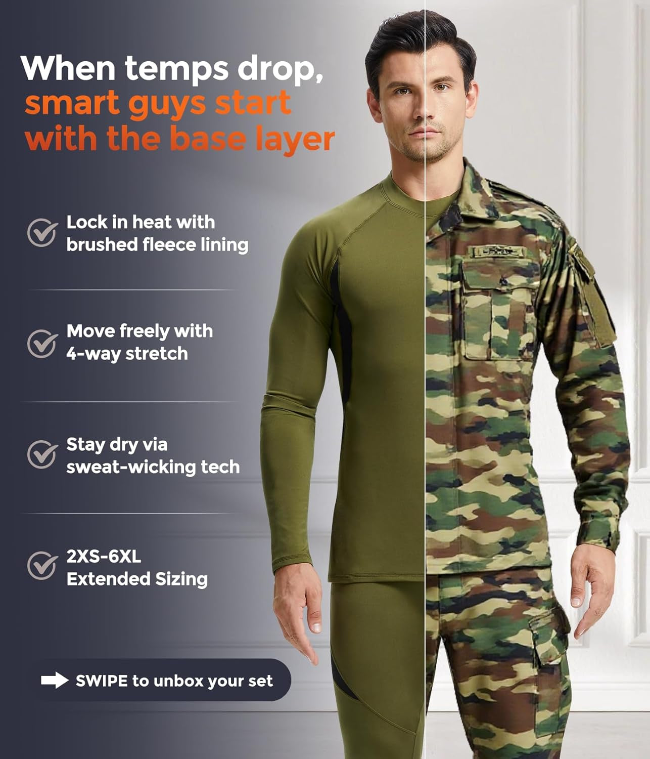 Thermal Underwear Set Winter Hunting Gear Sport Long Johns Base Layer Bottom Top Midweight