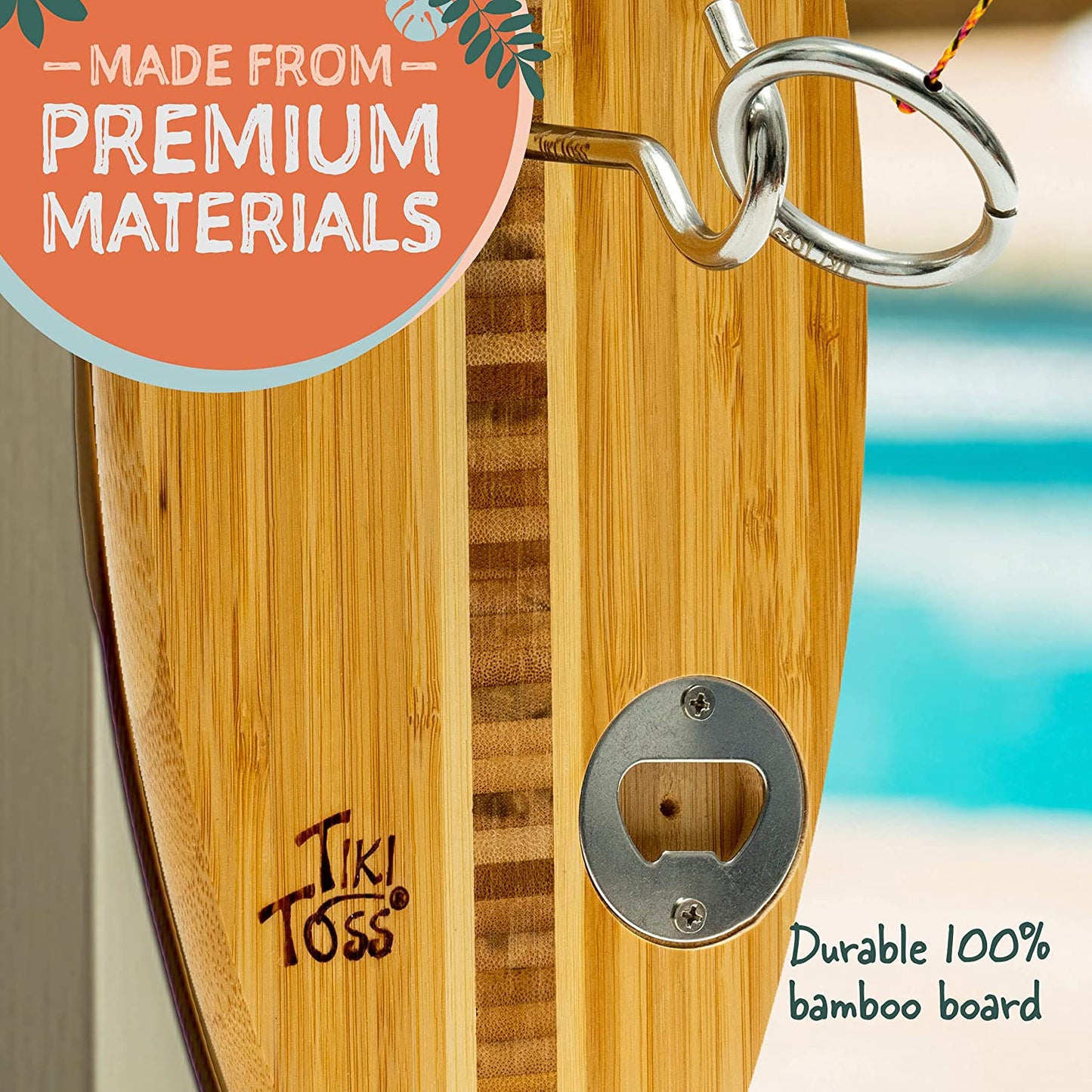 Ring Toss Game for Adults & Kids – 13 Inch Surfboard Edition - Hook and Ring Game with String and Hooks for Outdoor/Indoor Use, Man Cave Decor & Stuff, Gifts for Men